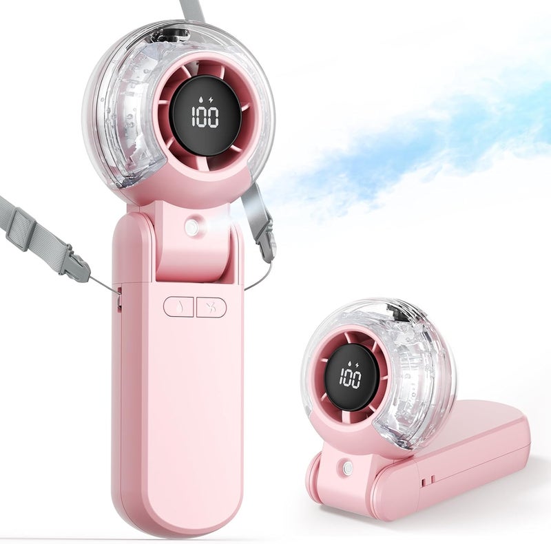 TriPole مروحة رذاذ محمولة باليد مع رذاذ، شاشة LED، قابلة للطي للرقبة والمكتب، مروحة هواء عالية السرعة، مروحة شخصية قابلة لإعادة الشحن مع زجاجة رذاذ ماء للسفر الخارجي - Image 1